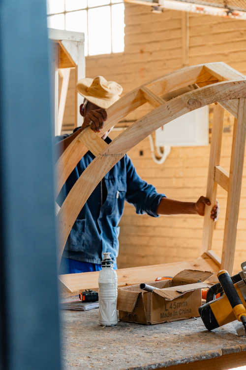 Furniture frame being worked on in the workshop
